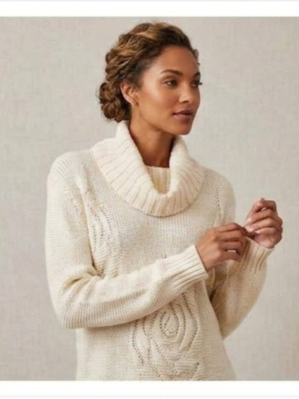 Lillie Rubin Women's Size S Long Sleeve Honeycomb Cowl Neck Ribbed Hem Sweater